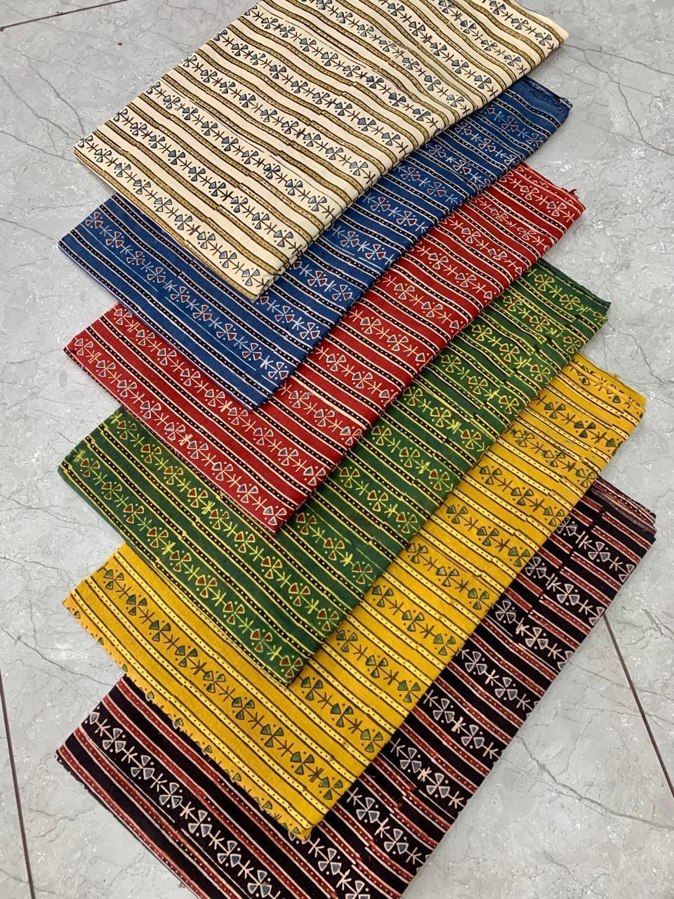 Ajrakh pure cotton handblock printed fabric with multicolour leaf motifs using natural dyes